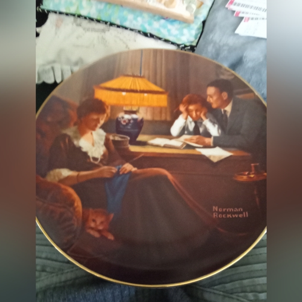 Norman Rockwell Family Evening Plate - Brown and Gold Limited Edition.
